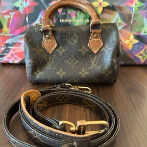 LV Nano Speedy Crossbody Bag Monogram Leather LV Mini Purse, Strap & Dust Cover​